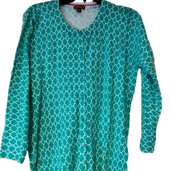 Merona Green & White Patterned Cardigan Sweater - Large - Picture 3 of 5